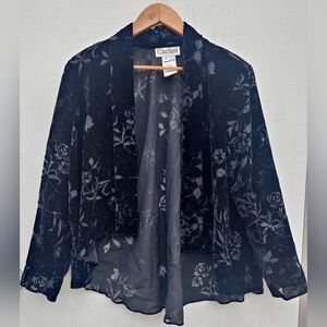 Vintage Cachet Black Sheer Burnout Velvet Floral Jacket Size Medium